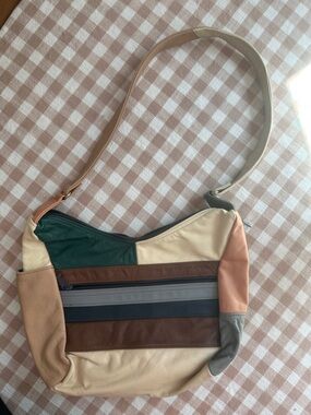 Multi-Color Leather Shoulder Bag - Cream, Brown & Green